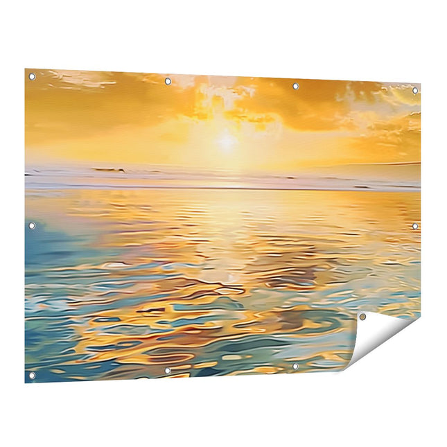 Tuinposter vooraanzicht De Zon gaat onder boven de Oceaan