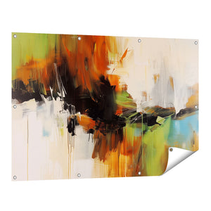 Tuinposter vooraanzicht Abstract Kunstwerk met Groene, Blauwe en Oranje Kleuren