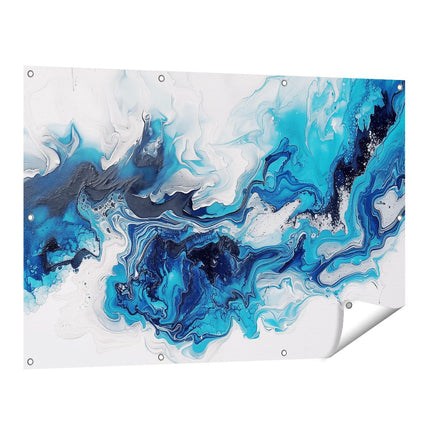 Tuinposter vooraanzicht Blauw en Wit Kunstwerk op een Witte Achtergrond