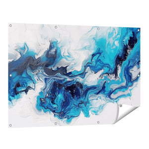 Tuinposter vooraanzicht Blauw en Wit Kunstwerk op een Witte Achtergrond