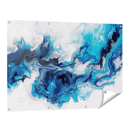 Tuinposter vooraanzicht Blauw en Wit Kunstwerk op een Witte Achtergrond