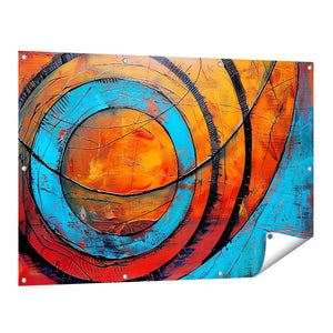Tuinposter vooraanzicht Abstract Kunstwerk met Blauwe en Oranje Cirkels