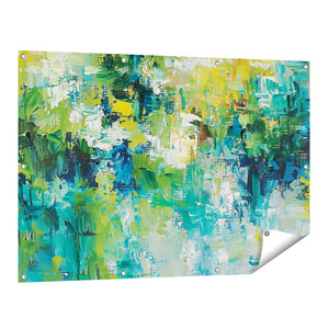 Tuinposter vooraanzicht Abstract Kunstwerk van Groen, Blauw en Geel