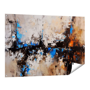 Tuinposter vooraanzicht Abstract Kunstwerk met Blauwe, Bruine en Oranje Kleuren