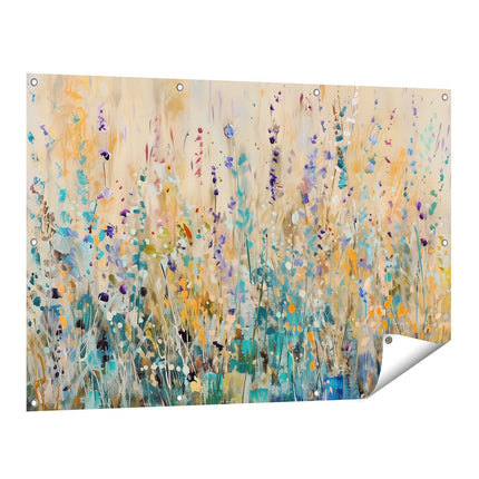 Tuinposter vooraanzicht Abstract Kunstwerk van een Veld met Bloemen