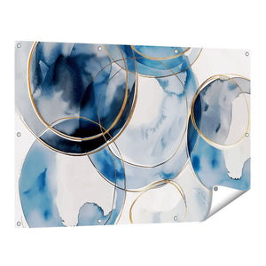Tuinposter vooraanzicht Blauwe en Gouden Cirkels