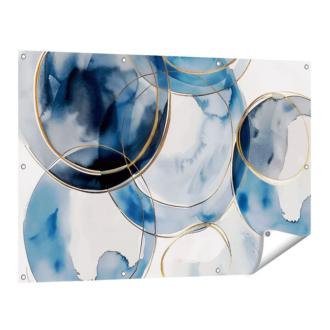 Tuinposter vooraanzicht Blauwe en Gouden Cirkels
