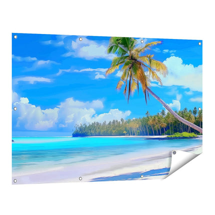 Tuinposter vooraanzicht Kunstwerk van een Strand met Palmbomen
