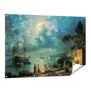 Tuinposter vooraanzicht Kunstwerk van Mensen op een Boot bij Nacht