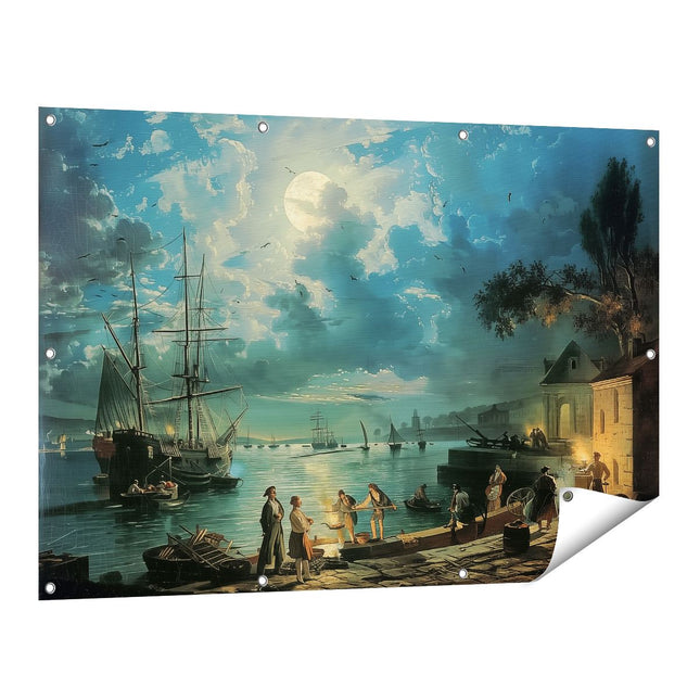 Tuinposter vooraanzicht Kunstwerk van Mensen op een Boot bij Nacht