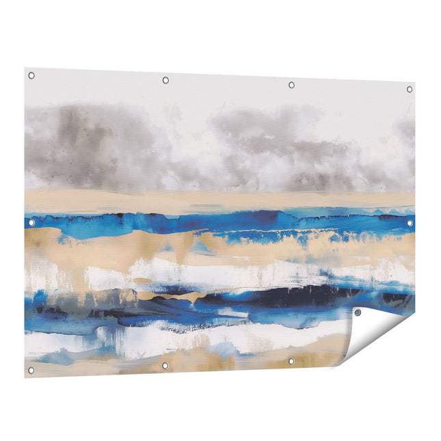 Tuinposter vooraanzicht Abstract Kunstwerk van Blauw en Beige