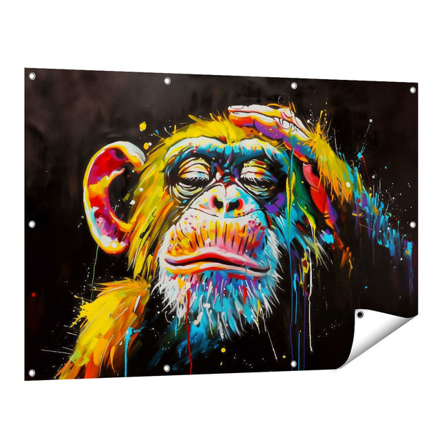 Tuinposter vooraanzicht Kleurrijk Kunstwerk van een Chimpansee