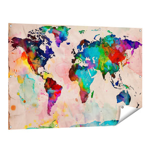 Tuinposter vooraanzicht Aquarel Wereldkaart op een Stuk Papier