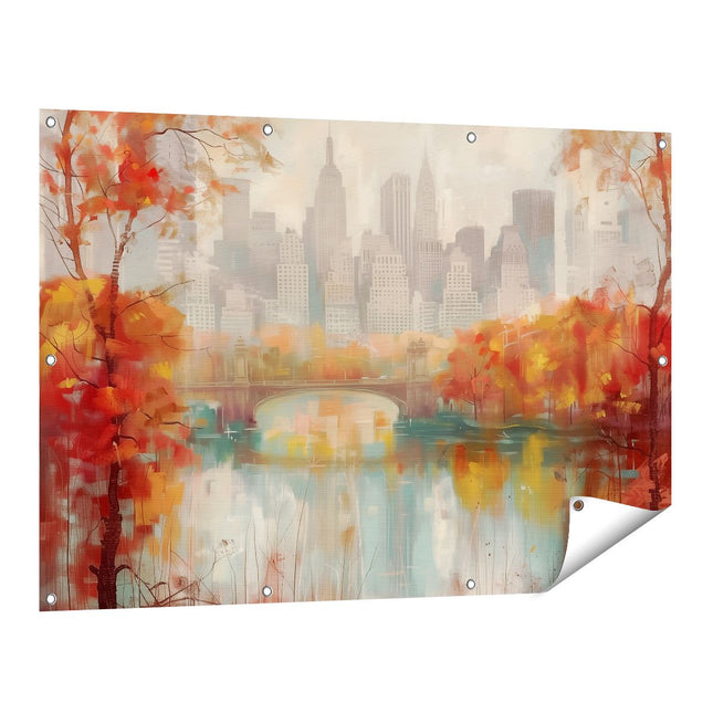 Tuinposter vooraanzicht Kunstwerk van de Skyline van New York in de Herfst