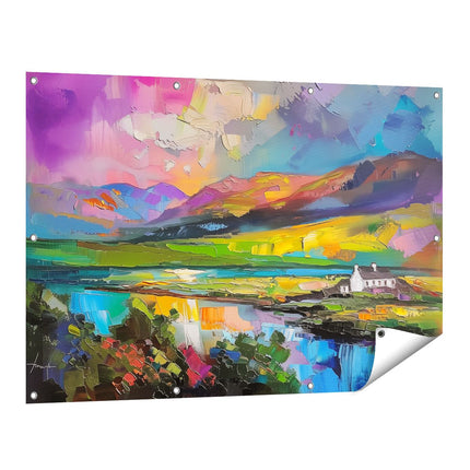 Tuinposter vooraanzicht Kleurrijk Kunstwerk van een Huis in Schotland