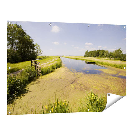 Tuinposter vooraanzicht Raam met Noordhollands Landschap