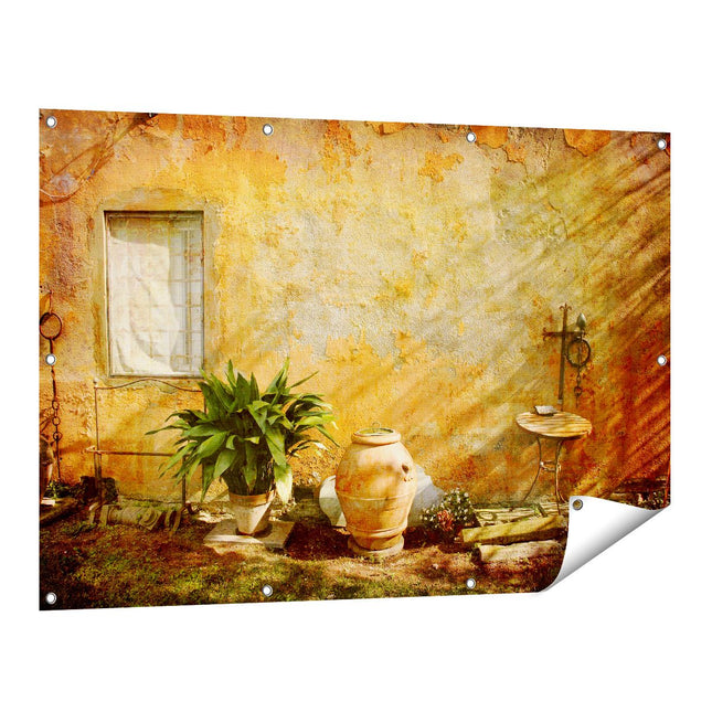 Tuinposter vooraanzicht Oude Stenen Muur