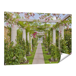 Tuinposter vooraanzicht Tunnel Roze Bloemen