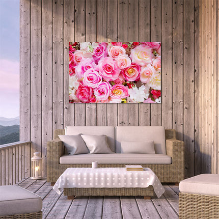 Tuinposter buiten terras Roze Rozen Achtergrond - Bloemen