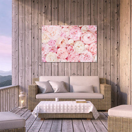 Tuinposter buiten terras Witte Roze Rozen Boeket - Bloemen