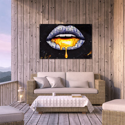Tuinposter buiten terras Dollar Lippen Met Goud