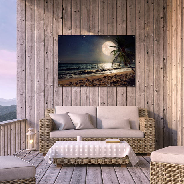 Tuinposter buiten terras Tropisch Strand In De Nacht Met Volle Maan