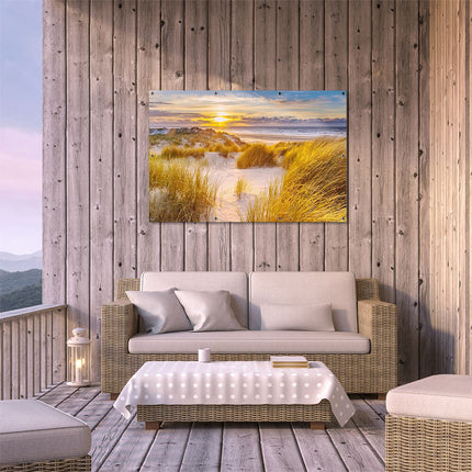 Tuinposter buiten terras Strand En Duinen Tijdens Zonsondergang