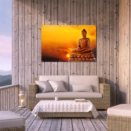Tuinposter buiten terras Boeddha Standbeeld Bij Zonsondergang