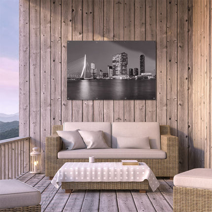 Tuinposter buiten terras Rotterdamse Skyline - Zwart Wit