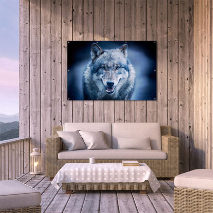 Tuinposter buiten terras Wolvenkop Met Blauwe Ogen - Wolf