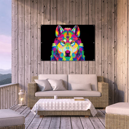 Tuinposter buiten terras Gekleurde Wolvenkop - Wolf - Abstract