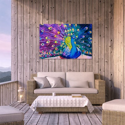 Tuinposter buiten terras Pauw Met Kleurrijke Veren Van Olieverf - Abstract
