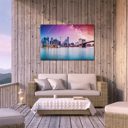 Tuinposter buiten terras New York Skyline Met Een Kleurrijke Hemel