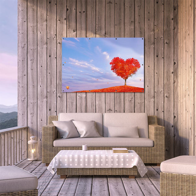 Tuinposter buiten terras Rode Liefde Boom In Een Hart Vorm
