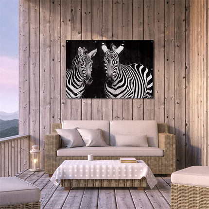 Tuinposter buiten terras Twee Zebra's - Zwart Wit
