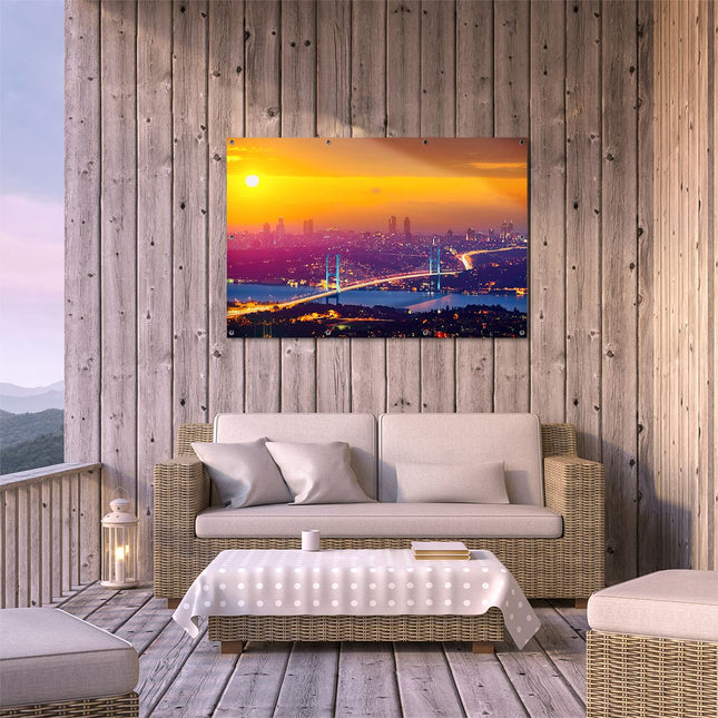 Tuinposter buiten terras Bosporusbrug In Istanbul Bij Zonsondergang