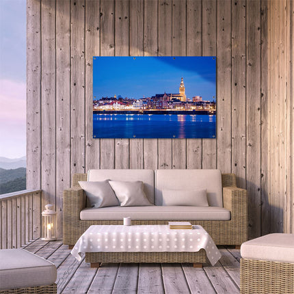 Tuinposter buiten terras Nijmegen Skyline met de Waal Rivier