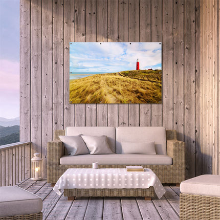 Tuinposter buiten terras Vuurtoren met Duinen in Texel