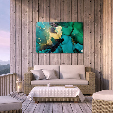 Tuinposter buiten terras Abstracte Kunst - Groen met Goud