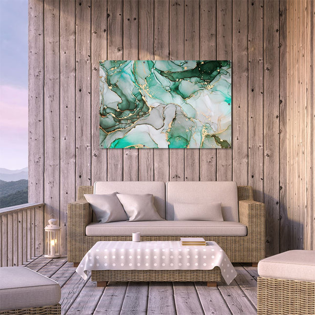 Tuinposter buiten terras Abstracte Kunst - Blauwe Marmer met Goud