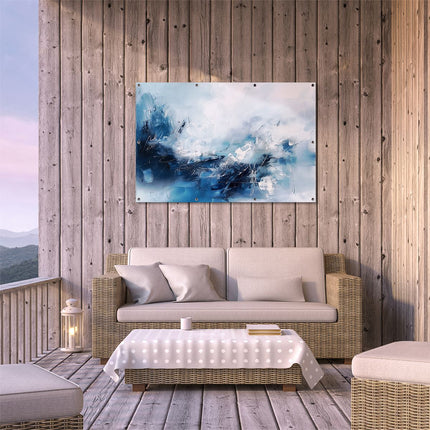 Tuinposter buiten terras Abstract Kunstwerk in Blauw en Wit