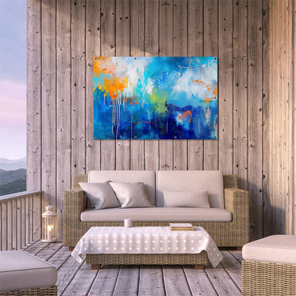 Tuinposter buiten terras Abstract Kunstwerk met Blauwe en Oranje Kleuren