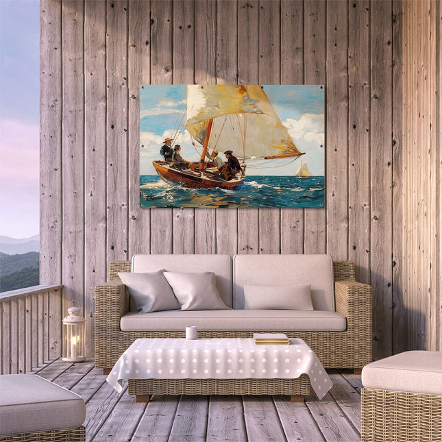 Tuinposter buiten terras Kunstwerk van Mensen op een Zeilboot
