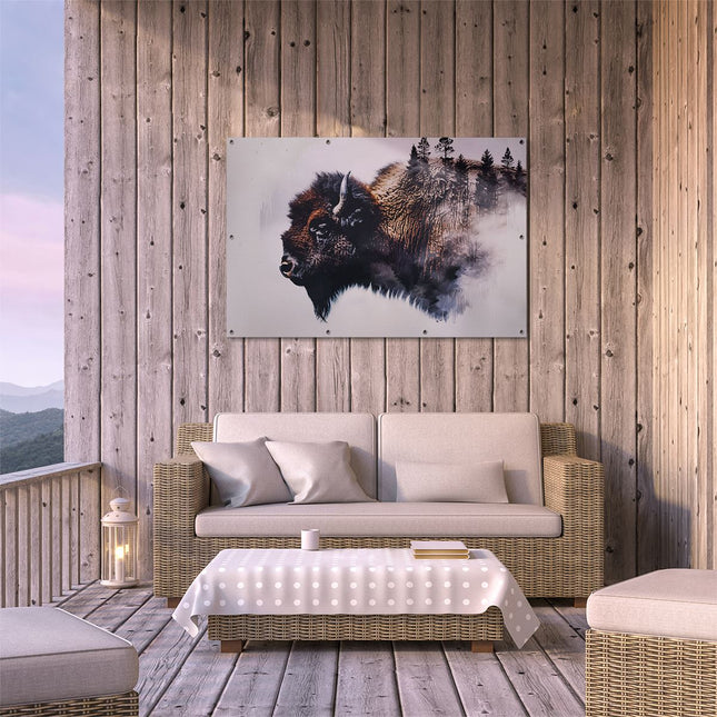 Tuinposter buiten terras Bizons met Bomen op de Achtergrond