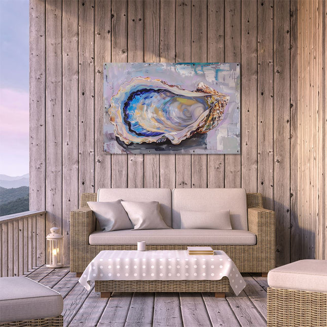 Tuinposter buiten terras Kunstwerk van een Oester op een Tafel