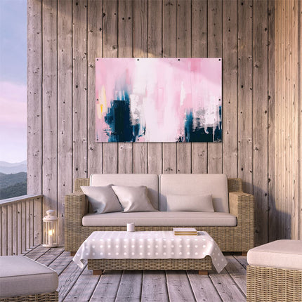 Tuinposter buiten terras Abstract Kunstwerk in Roze en Zwart