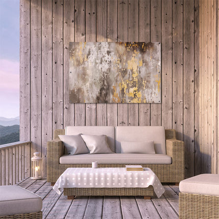 Tuinposter buiten terras De Afbeelding Toont een Grijze en Gouden Verf op een Muur