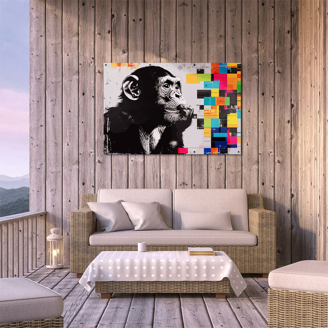 Tuinposter buiten terras Chimpansee met een Sigaret in zijn Mond