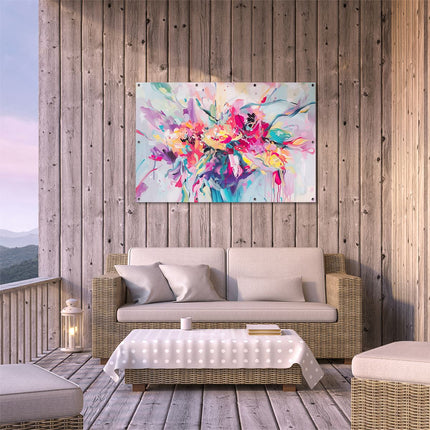 Tuinposter buiten terras Kleurrijke Bloemen in een Vaas