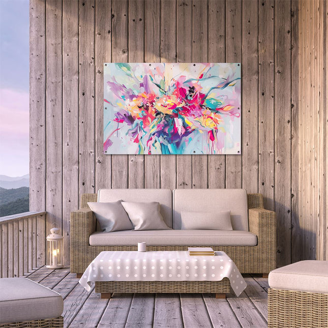 Tuinposter buiten terras Kleurrijke Bloemen in een Vaas